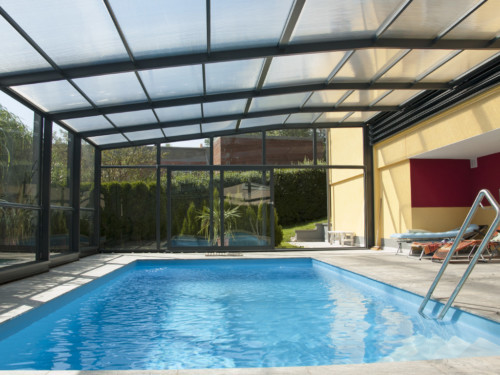 Wandanbau Pool Überdachung Wandanbau